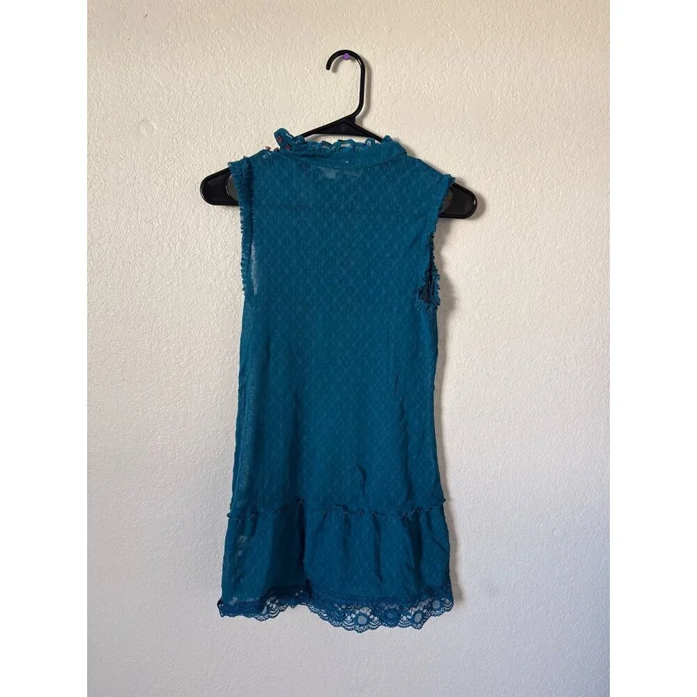 Free People‎ Women's Sleeveless Tunic Top Vintage Sheer Lace Ruffle Babydoll
